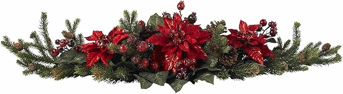 Nearly Natural Poinsettia & Berry Centerpiece