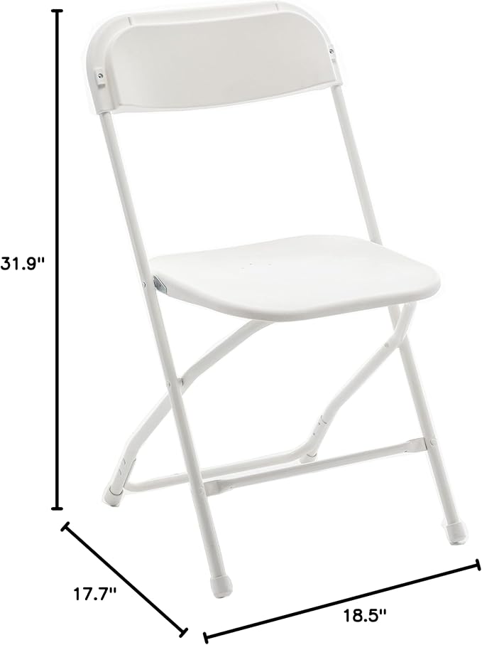BTEXPERT Set of 20 Pack, Indoor Outdoor White Plastic Folding Chairs Stacking Steel Frame Commercial 650LB Weight Capacity Seating Home Garden Wedding Event Party Picnic Dining Church School Portable