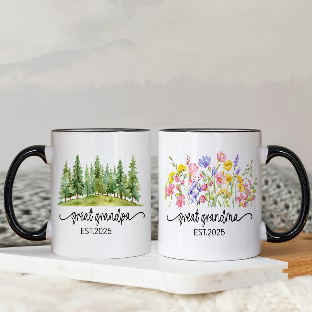 Fatbaby New Great Grandparents Gifts First Time 2025, Pregnancy Announcement for New Great Grandparents Mug Set, Promoted To Great Grandparents Great Grandma Grandpa 2025 Mugs 11 OZ