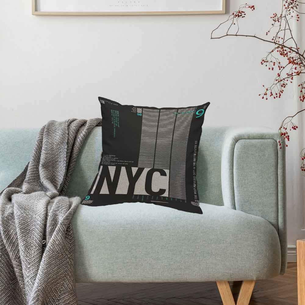 HOSNYE New York District Throw Pillow Case Cushion Covers NYC City Building City Logo Cotton Linen for Couch Bed Sofa Car Waist 18 x 18 inch