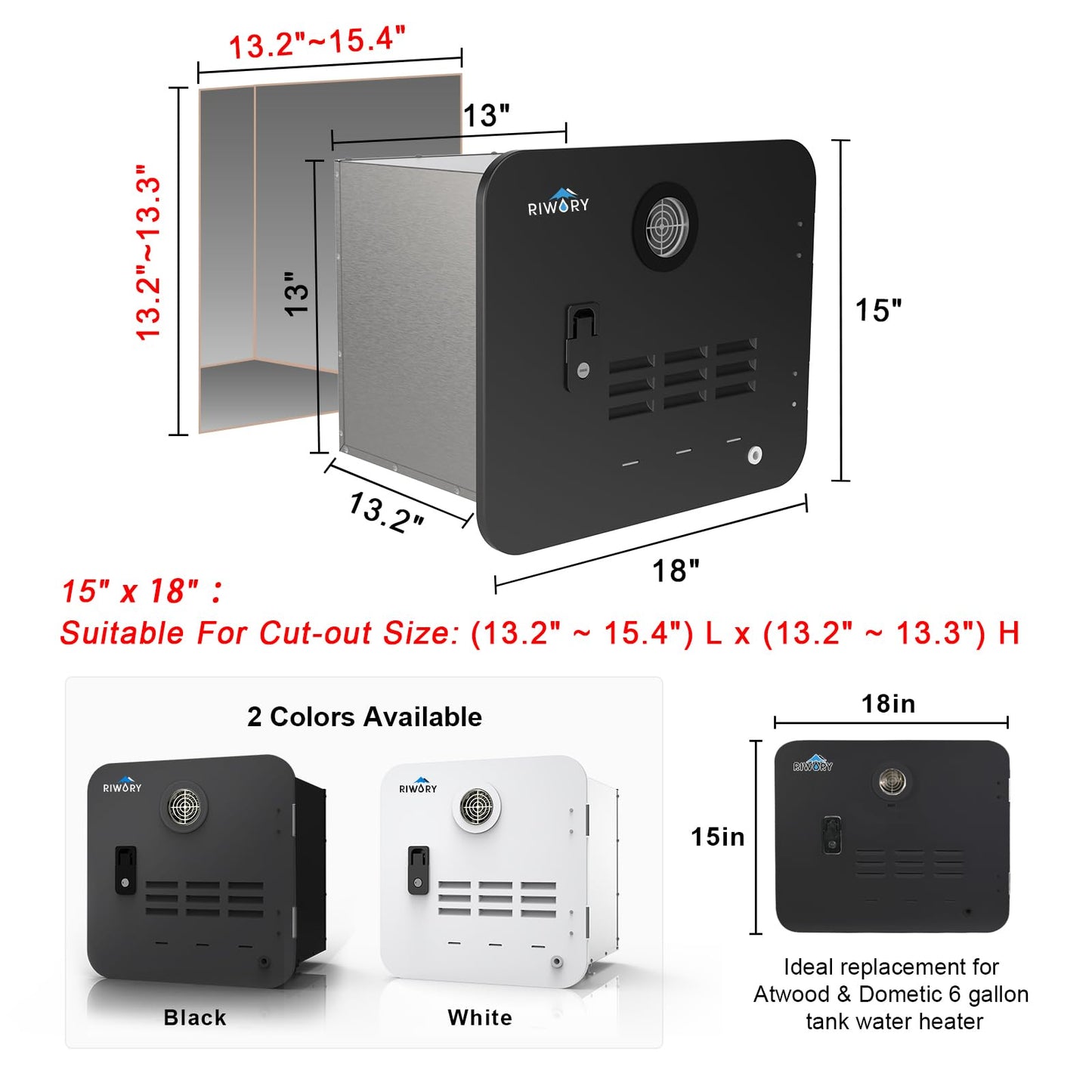 RIWORY 65,000 BTU RV Tankless Water Heater Propane 15x18 inches, 3.9 GPM DC 12V On Demand RV Water Heater with Remote Controller, Double Water Outlet, Freeze Protection Hot Water Heater for RV Camper