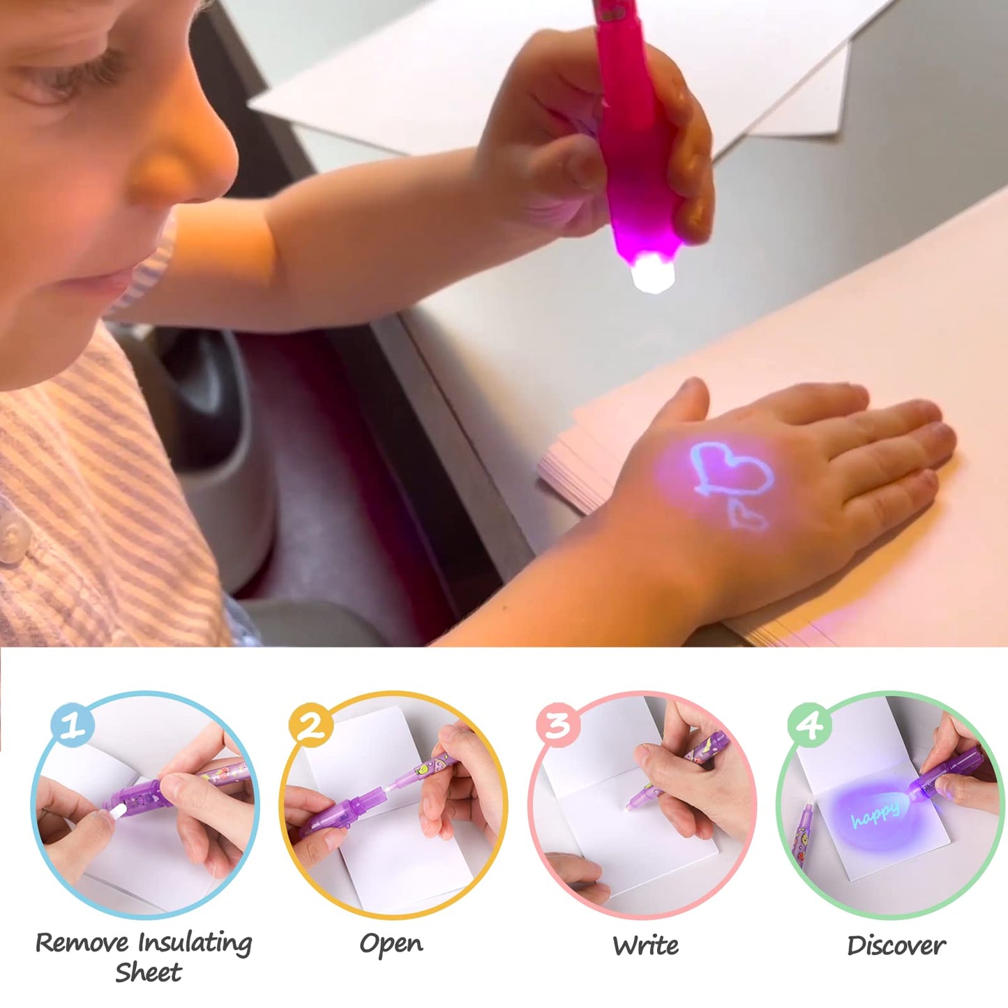 TAFULOR Invisible Ink Pen for Kids, Birthday Party Favors for Girls Boys, Spy Pens with UV Light Secret Message Magic Markers, Goody Bag Stuffers Toys for 4-12 Year Old Girls Boys Gift (8PCS)