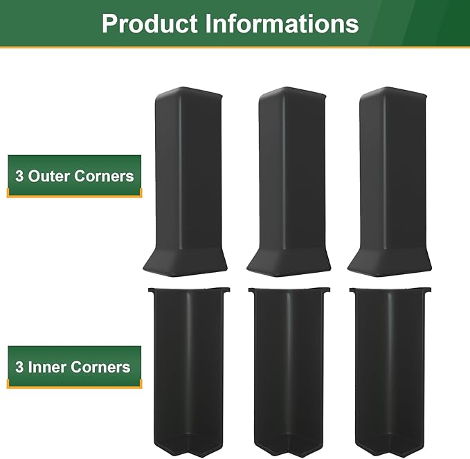 GAMZAU Baseboard Corner Blocks 6inch Height, Self Adhesive 3 Inside + 3 Outside Corners-Connector Between The Cove Base Wall Base Rubber Moulding Trim, Perfect Match for Our S152 Baseboard(Black)