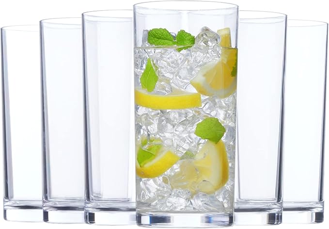 US Acrylic Classic Clear Plastic Reusable Drinking Glasses (Set of 6) 16oz Water Cups | BPA-Free Tumblers, Made in USA | T...