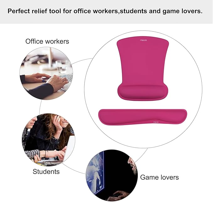 MOSISO Wrist Rest Support for Mouse Pad & Keyboard Set, Ergonomic Mousepad Non-Slip Base Home/Office Pain Relief & Easy Typing Cushion with Neoprene Cloth & Raised Memory Foam, Rose Red
