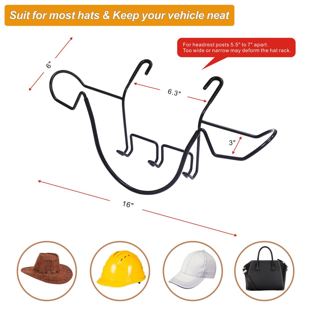 Idefair Cowboy Hat Holder Rack for Truck Car SUV Hard Hats Stand Western Accessories for Men Women Travel Automotive Seat Back Storage Organizer Hardhat Hanger with Hooks Gifts for Most Hats