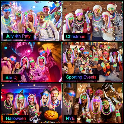 OLUPP Glow in the Dark Party Supplies, 264 PCS Light Up Party Favors with LED Glasses,Glow Sticks,Finger Lights,LED Hair C...