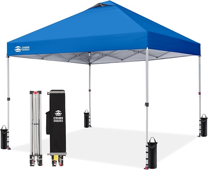CROWN SHADES 10x10 Pop Up Canopy - Beach Tent with One Push Setup - Easy Outdoor Sun Shade for Events, Parties, Camping - ...