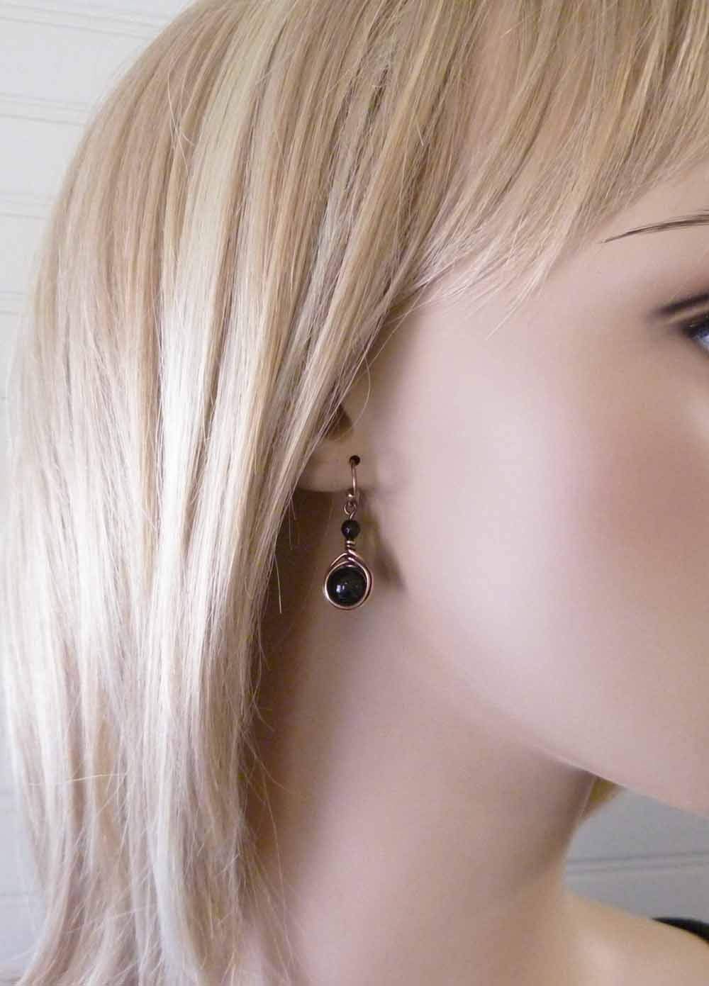 Pillar of Salt Studio Handcrafted Solid Copper Earrings with Black Onyx Gemstone (Antiqued Copper, 1" drop)