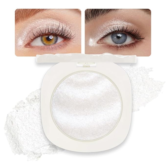 Pearl White Silver Shimmer Glitter Sparkling Monochrome Eyeshadow Palette,Metallic Single Eye Shadow for Older Women,Long ...