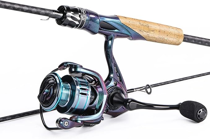 Souagyilang Chameleon Paint Spinning Fishing Rod Reel Combos,2-Section 5.9Ft Light Weight Spinner Rod with Powerful Fishin...