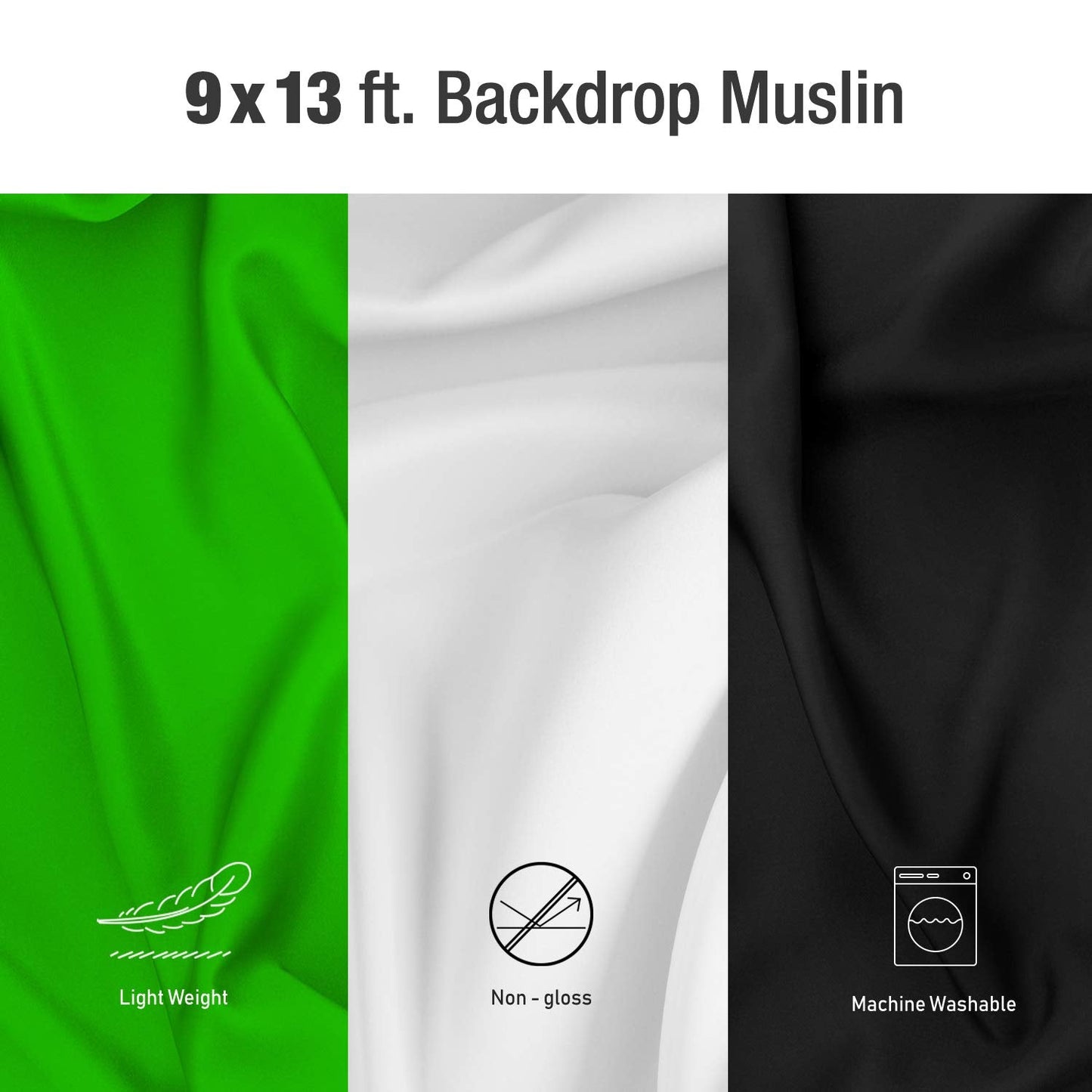 Julius Studio 9 X 13 Ft. White, Black, Green Chromakey Background Backdrop Screen Bundle, Premium High Density > 150Gsm Fabric A
