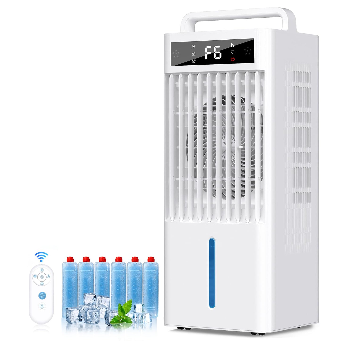 Ashihoti Official Portable Air Conditioners, 4-IN-1 Swamp Cooler, Evaporative Air Cooler, 6 Speeds & 3 Modes, 3-Gal Water Tank for Cooling, 15-20 FT/S Remote Control, Portable Air Cooler for Indoors