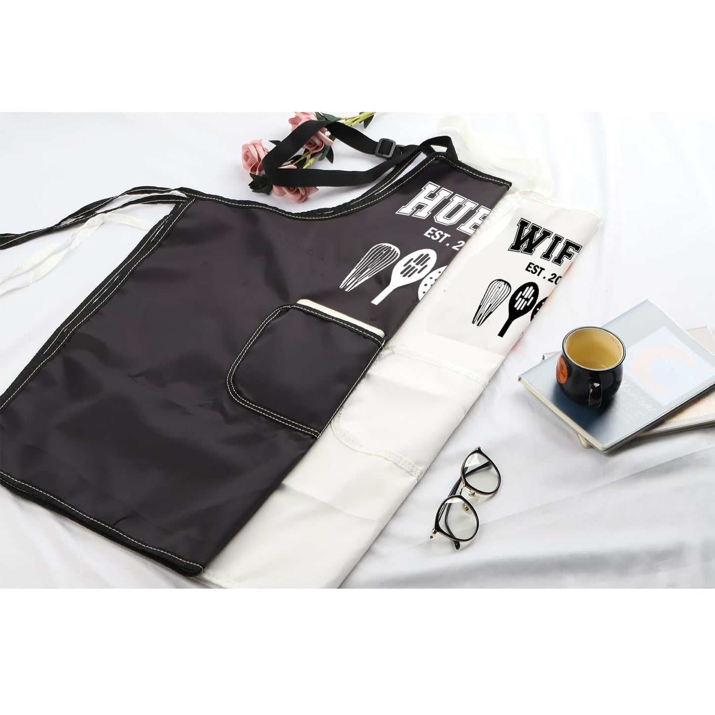 MBMSO Hubby Wifey Cooking Aprons for Couples Apron Sets Hubby and Wifey Est 2025 Wedding Gift for Newlywed His and Hers Apron (Hubby&Wifey Apron-Sets)
