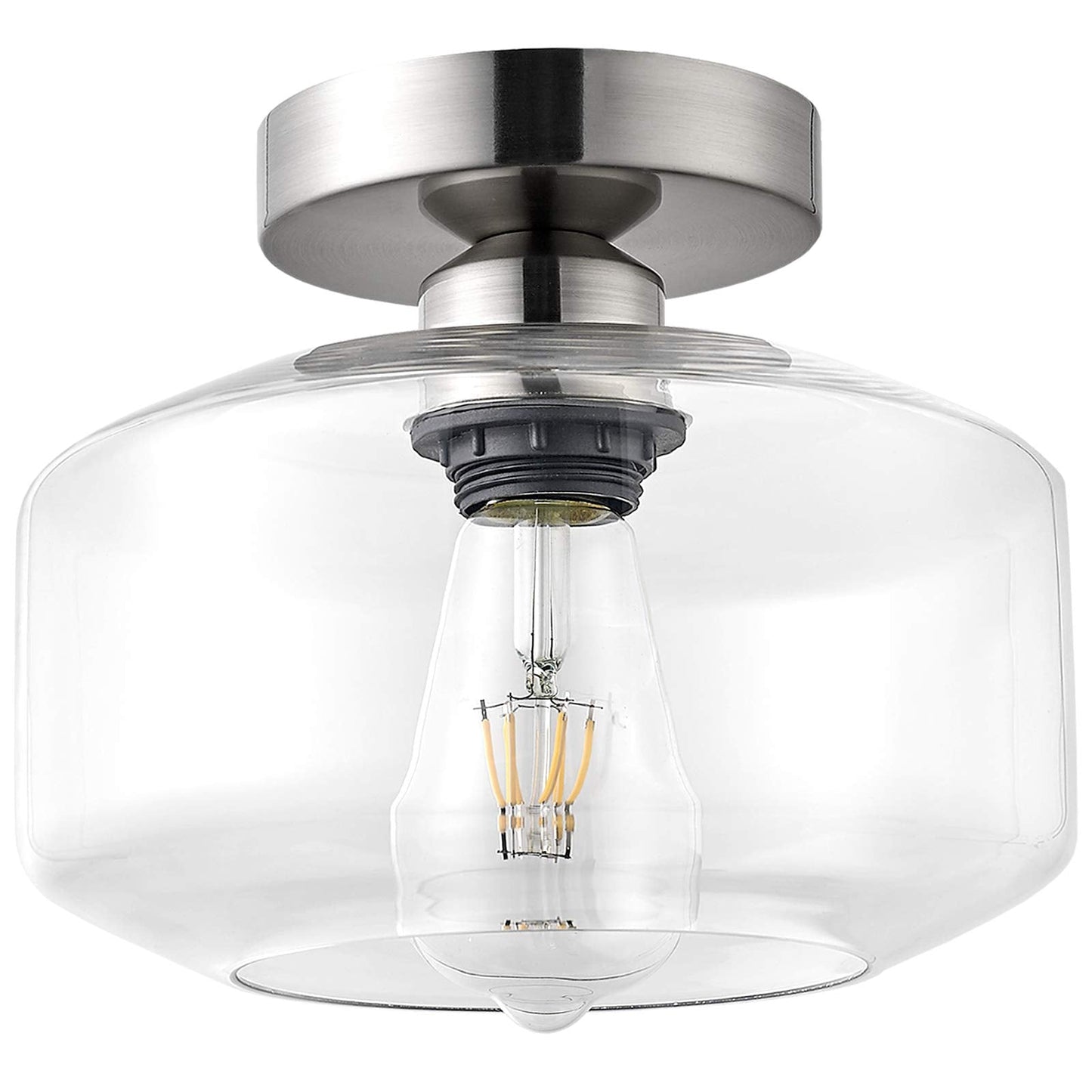 TeHenoo Semi Flush Mount Ceiling Light,Clear Glass Shade, E26 Socket,Brushed Nickel Ceiling Light Fixtures for Hallway,Entryway,Porch