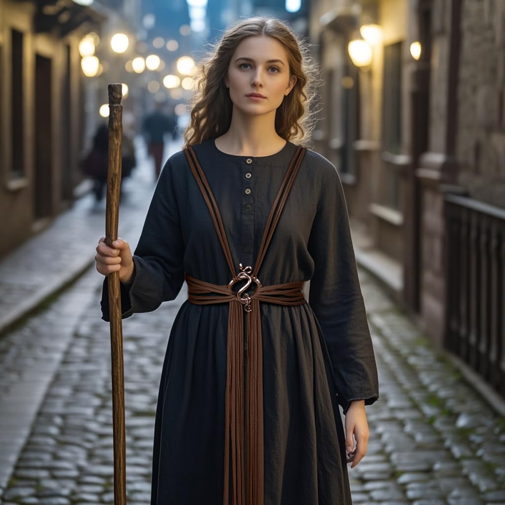 L'VOW Viking Troll Cross Belt Medieval Extra Long Rope Belt Norse Witch Belt for Women Renaissance Belt (Brown)