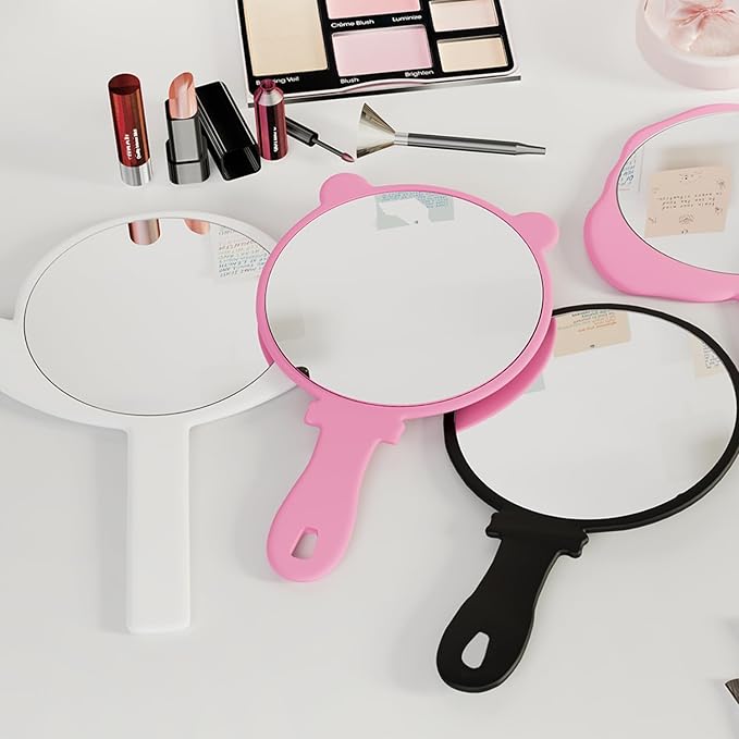 Hand Mirror, 2 Pcs Salon Barber Hairdressing Hand Mirrors with Handle, Multi-Purpose Compact Travel Makeup Mirror, Big + Small Sized Mirror (White, 7.09" Lx 9.06" W)