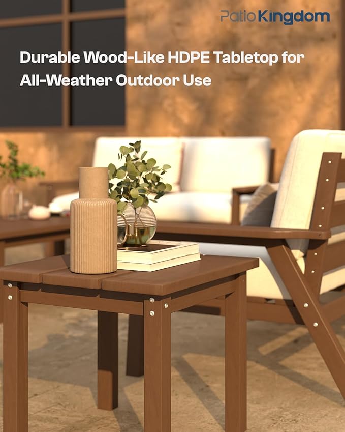 Patio Kingdom HDPE 7 Piece Patio Furniture Set, HDPE Outdoor Sectional with with Beige Thick Cushions, Coffee Table and Side Table, Patio Conversation Sets for Lawn, Garden, Porch (Brown Frame)