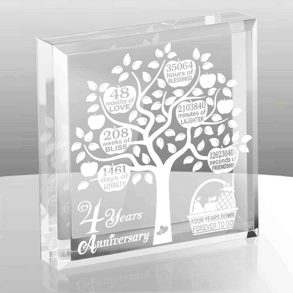 4 Years Wedding Anniversary, 4 Years of Marriage, 4 Years Together, Traditional Fruit Gift for 4th Anniversary, Husband & Wife, 4 Years Down Forever to Go Keepsake and Paperweight