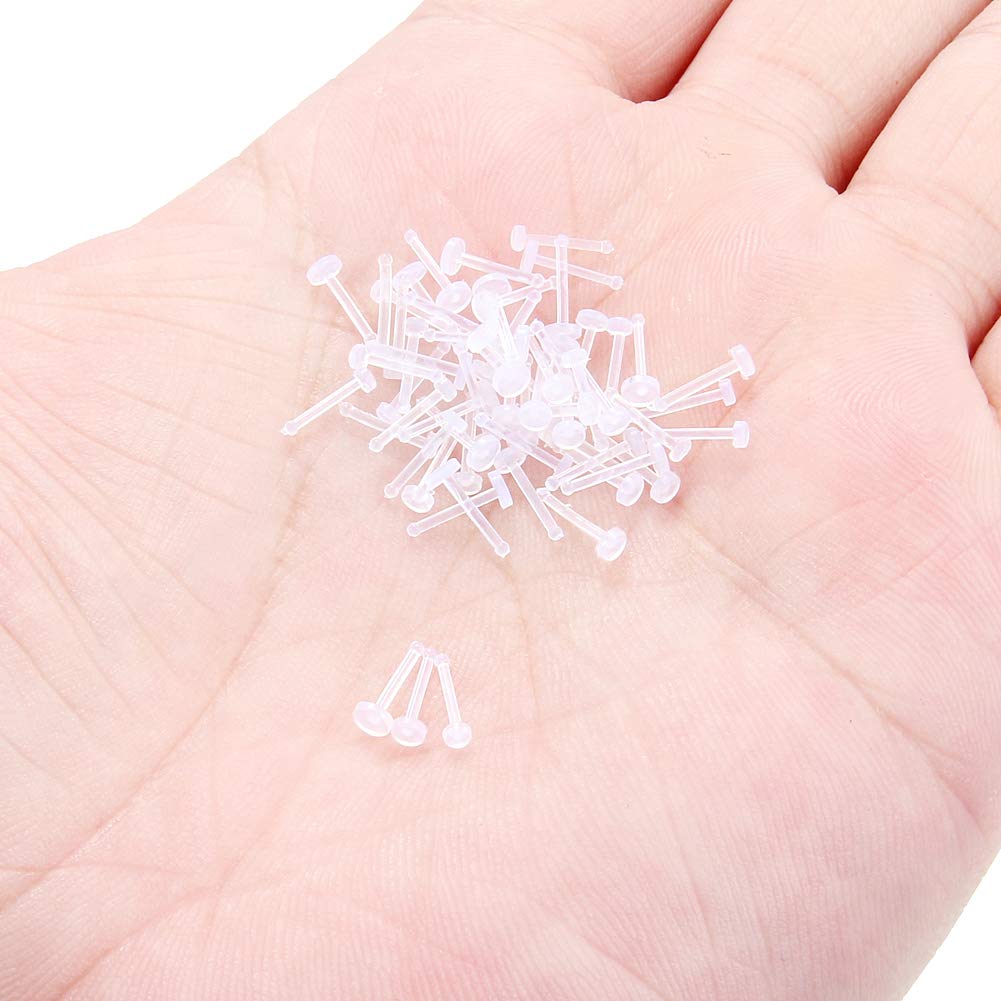 Ruifan 20G Clear Bioflex Nose Bone Ring Stud Retainer Body Jewelry Piercing Top Flat 2mm 2.5mm 3mm 60PCS
