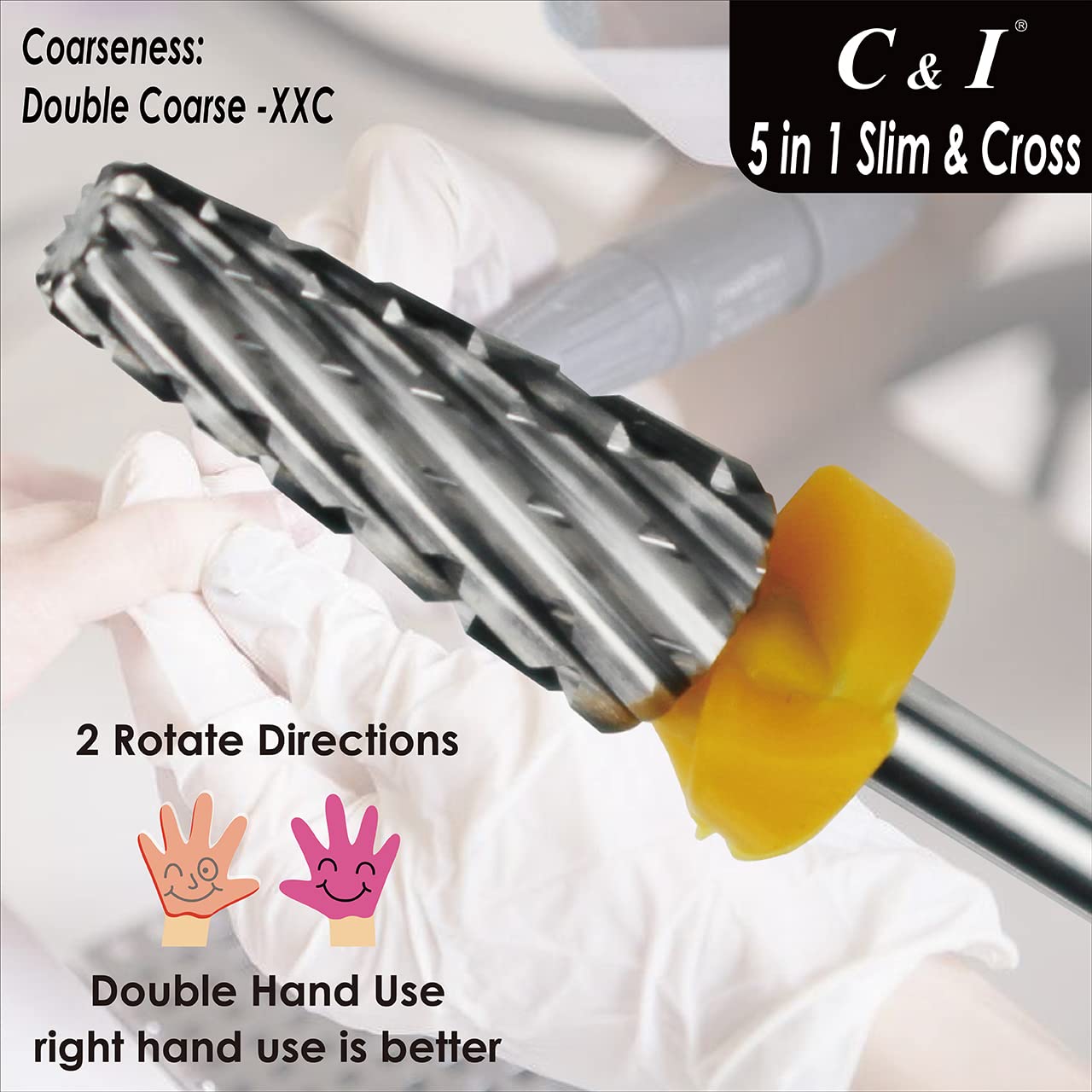 C & I 5 in 1 Nail Drill Bit, Cross & Slim Edition, Professional Nail Drills for Electric Manicure Drill Machine (Double Coarse -
