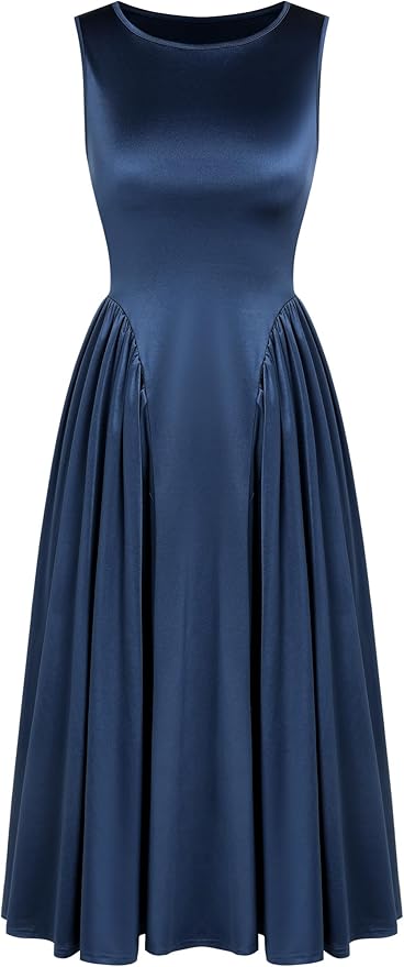 ZAFUL Women's Satin Cocktail Dresses for Wedding Guest, Semi Formal Sleeveless Midi Modest Dress Party Evening Gowns