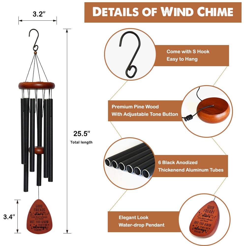 Friendship Thank You Wind Chimes Gifts for Friends, Best Friends Birthday Gifts for Women Men, Garden Decoration for Outside Patio Home, Unique Wind Chimes for BBF