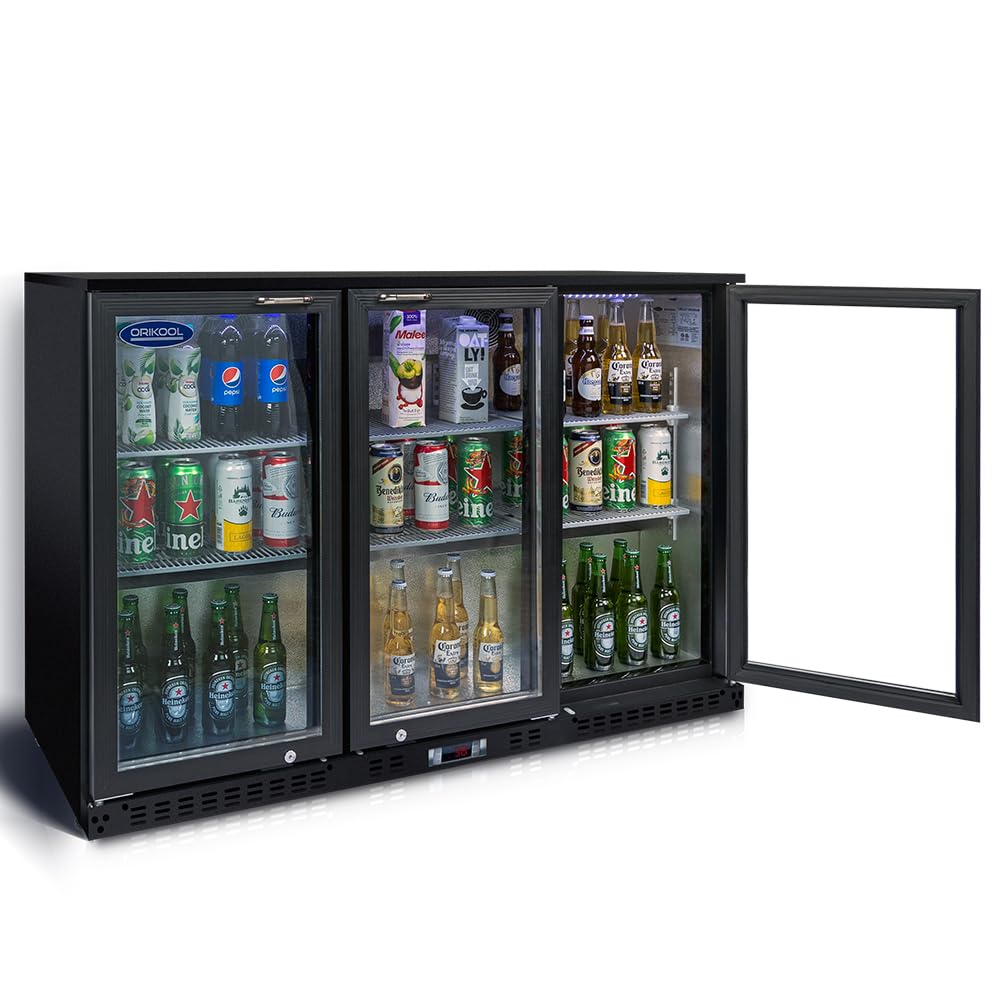 11.3 Cu.Ft Beverage Refrigerator,3 Glass Door Display Commercial Refrigerators with LED and Adjustable Shelves,Door Lock & Easy-pull Handle,480 Cans Beverage Refrigerators for Beer Wine Drink,Black