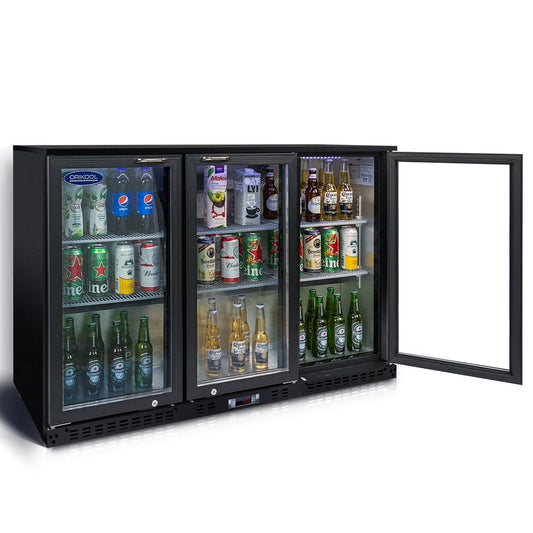 11.3 Cu.Ft Beverage Refrigerator,3 Glass Door Display Commercial Refrigerators with LED and Adjustable Shelves,Door Lock & Easy-pull Handle,480 Cans Beverage Refrigerators for Beer Wine Drink,Black