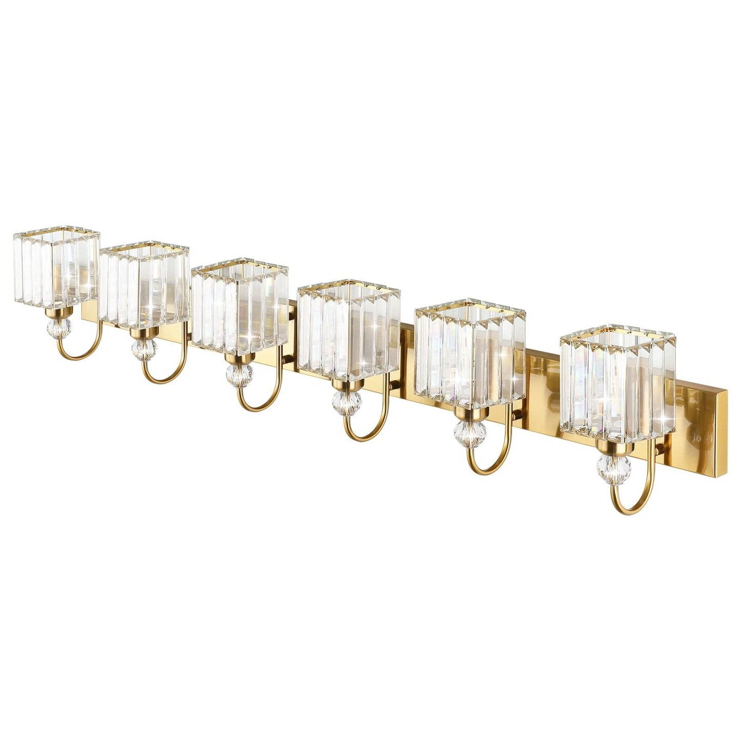 Ralbay Modern Gold Vanity Lights - 6-Light Gold Crystal Bathroom Vanity Lights Over Long Mirror