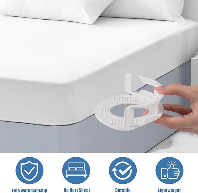 Sheet Holder, Bed Sheet Holders Secure Bed Sheets Firm&Tight Heavy Duty Sheets Fasteners For Corner Fitted Sheet Straps Fit Twin Queen & King Beds that All Mattress Sizes (4, Grey) (Light white)