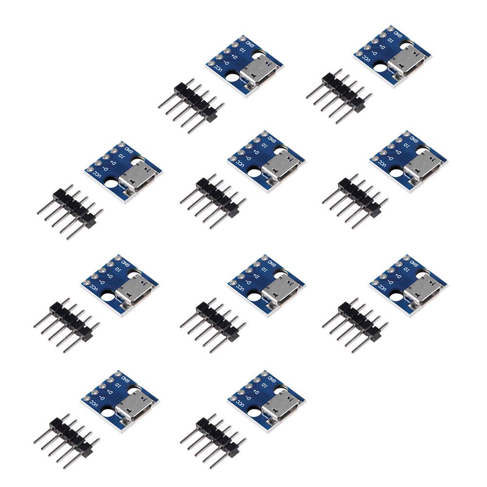 MELIFE 10pcs Female Micro USB to DIP 5-Pin Pinboard, 2.54mm Micro USB Type Interface Power Adapter Board 5V Breakout Module -Like New