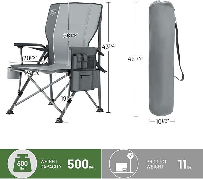 TIMBER RIDGE Oversized Folding Camping Chair with Lumbar Support Adjustable High Back Heavy Duty for Adults Support up to 500lbs with Cup Holder, Cooler Bag, Side Pocket, Grey 2 Pack