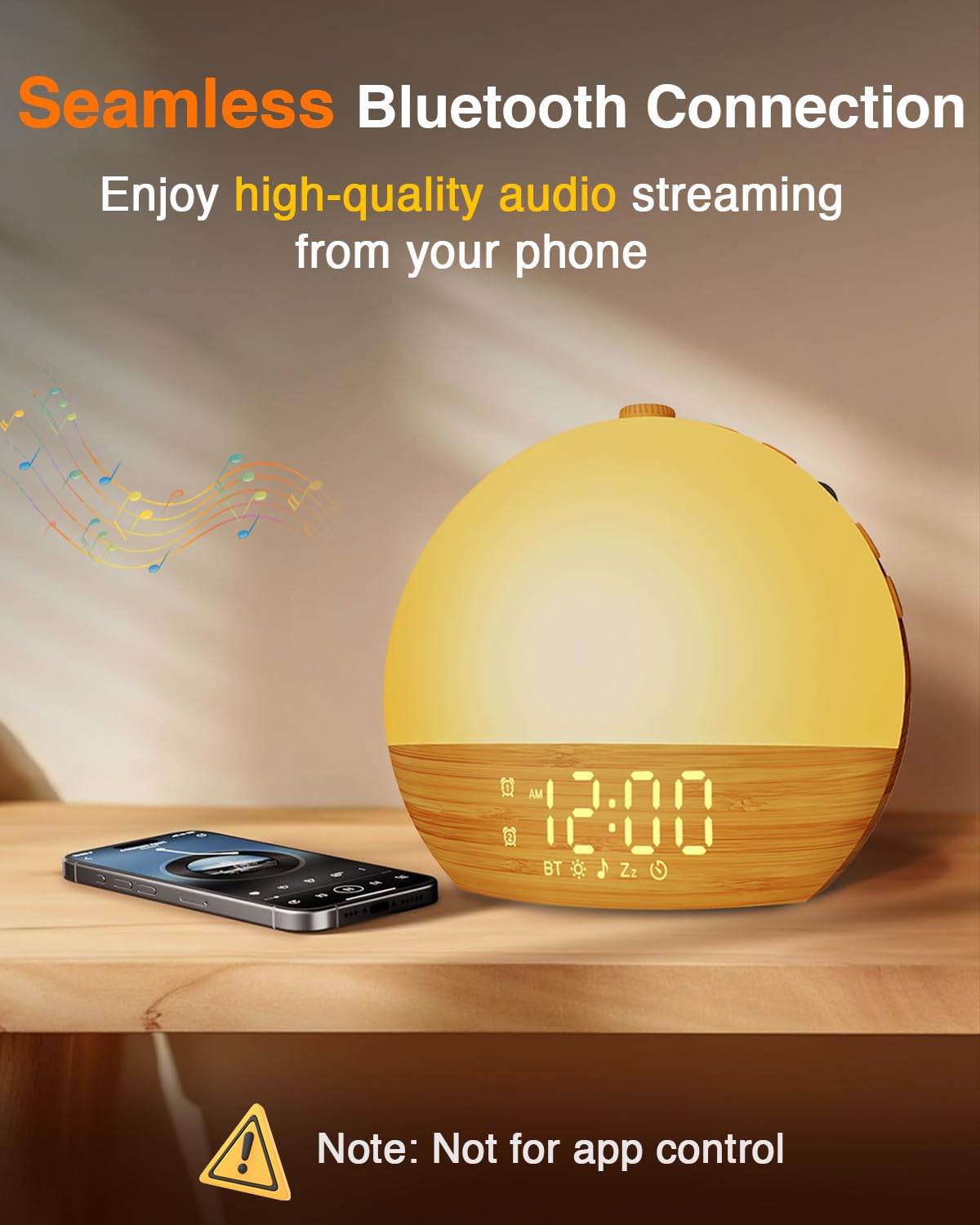 Sunrise Alarm Clock with Sound Machine - Wake Up Light, Wood Grain, Bluetooth, Dual Digital Alarm Clocks for Bedrooms, Adjustable Brightness, 30 Sleep Sounds, White Noise Machine for Baby & Adults