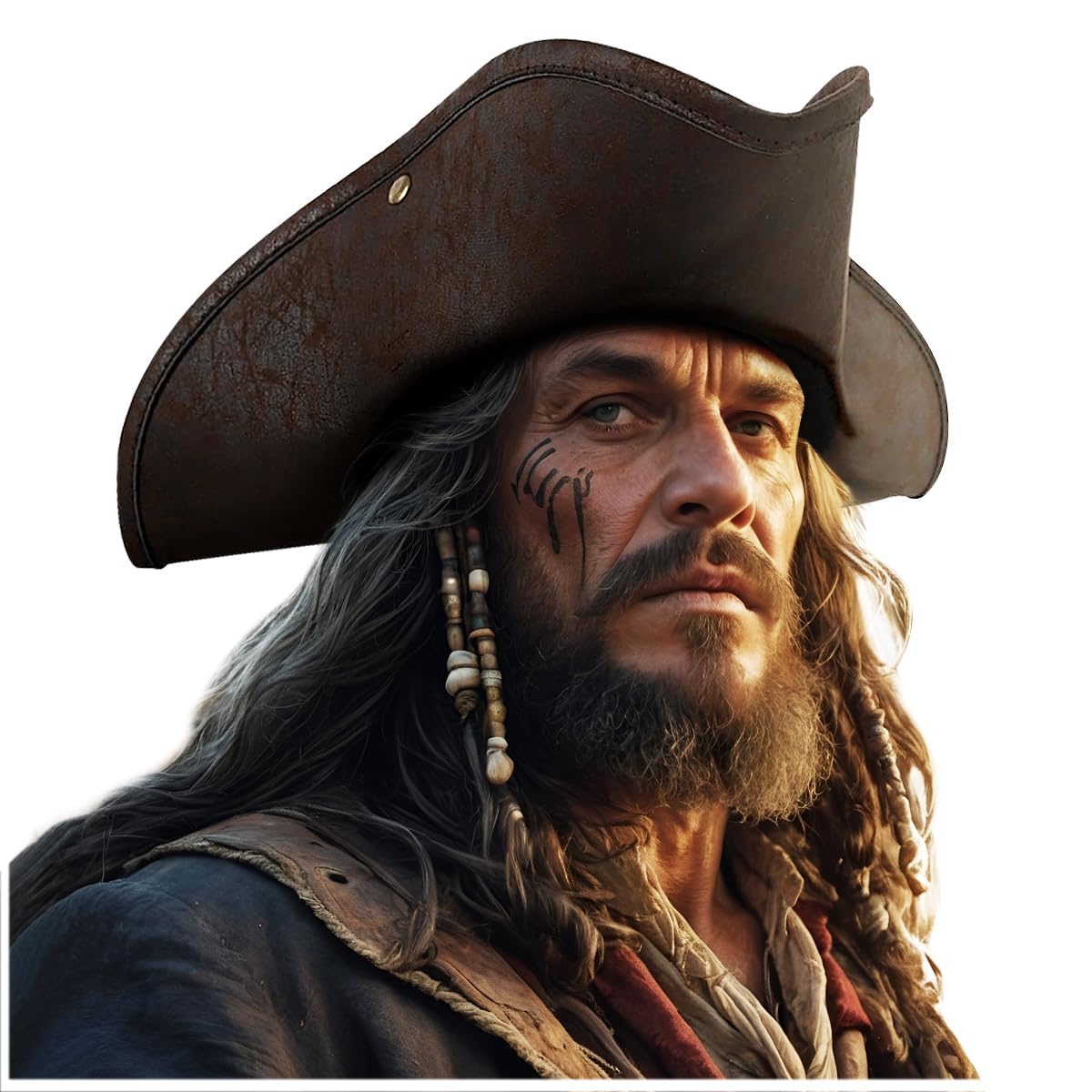 L'VOW Adult Leather Pirate Hat Colonial Tricorn Hat Revolutionary Themed Costume Accessories(Brown)