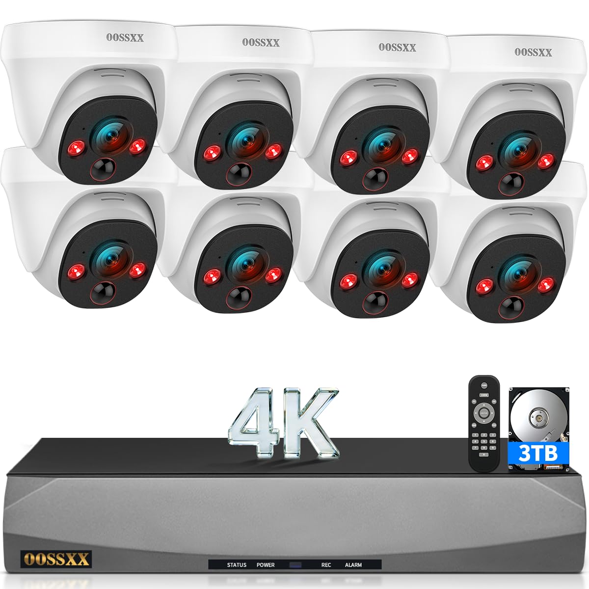 (2026 New) 4K PoE Security Camera System, 8CH NVR/ 3TB HDD, 8pcs Wired Dome Cameras, 130° Wide Angle, PIR Motion Detection, 2-Way Audio, Remote Control, No Monthly Fee App