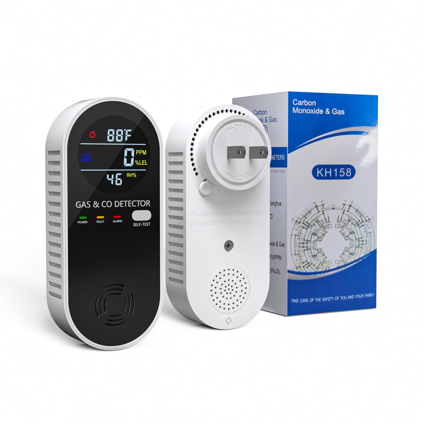 Natural Gas Detectors &Plug in Carbon Monoxide Detector， 4 in 1 Co and Gas Detector Temp Humidity Monitor，Propane, LPG, Gas Detector for Home，Kitchen,Hotels，RV.（1 Pack）