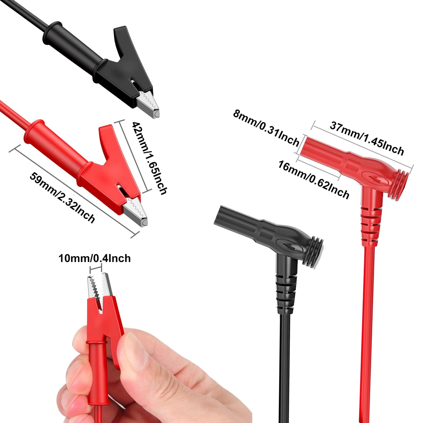 Multimeter Alligator clips Test Leads,3Ft 600V/1000V 14 AWG Heavy Duty Banana Plug to Alligator Clips for Multimeter test leads for for Fluke/AstroAI/INNOVA/Klein meter tester, Electrical Testing 2PCS