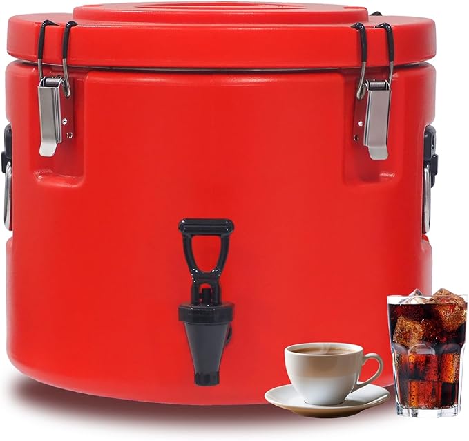 Insulated Beverage Dispenser Ice Chest Bucket,5 Gallon-Thermal Hot and Cold Drink Server Dispenser with 304 Stainless Stee...
