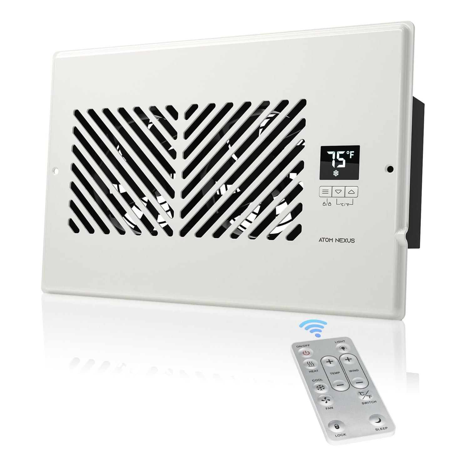 ATOM NEXUS Register Booster Fan Fits 6”x10” Register Holes (3.9~6.25 W, 9.73~10.25 L), Smart Vent Booster Fan with Thermostat & Remote Control, 10-Speed Control Heating Cooling AC Vent Fan -Like New