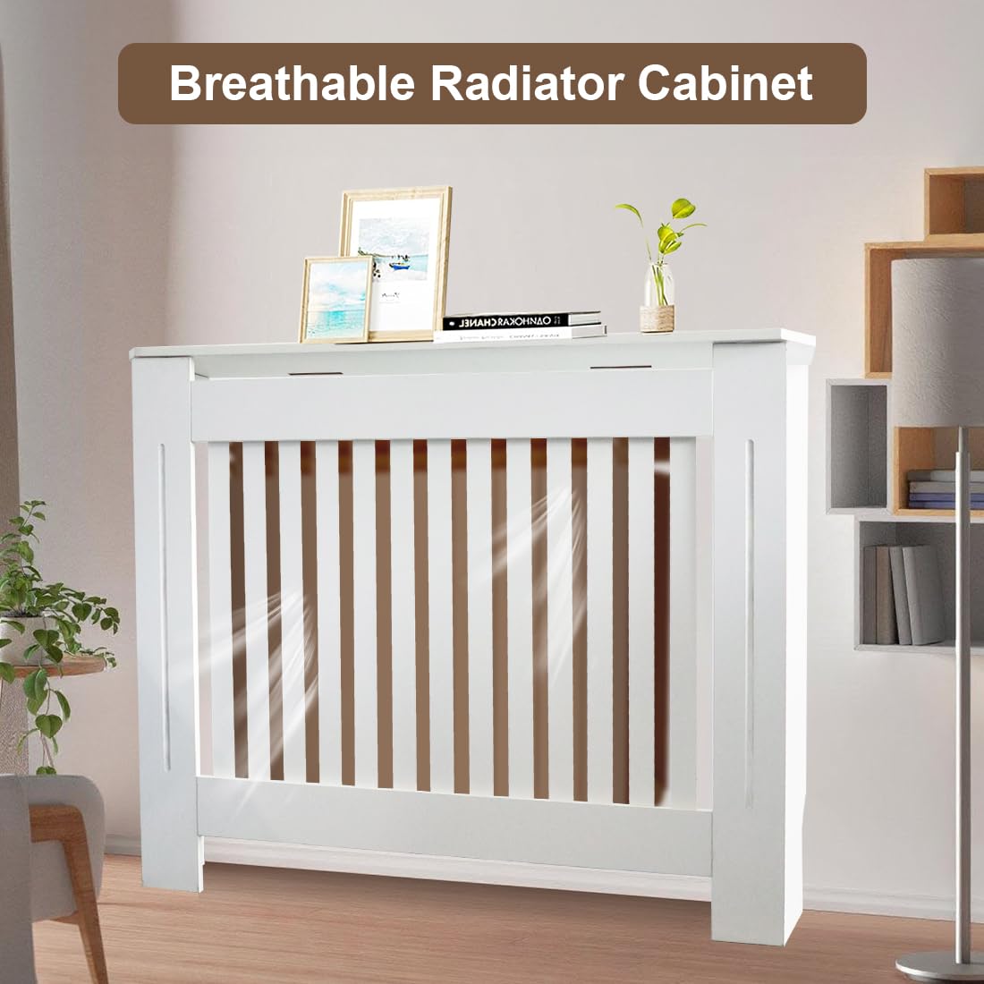 DOLEMODUO Radiator Cover Cabinet - 44"x36"x 7.5" Solid Wood Heater Enclosure Shelf with Top, for Home Decor and Safe (White)