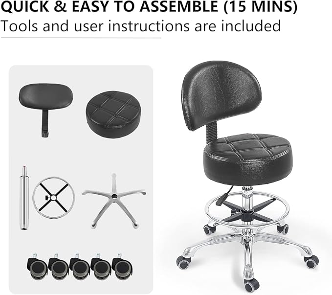 Grace&Grace Height Adjustable Swivel Stool with Extra Large Extra Thick Seat for Ultimate Comfort for Salon, Studio, Shop, Kitchen
