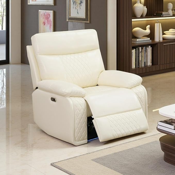 Toseslo Power Recliner Chair Set, Leather Reclining Sectional Couch with Adjustable Angle, Living Room Furniture Sets, Modern Reclining Single Chair with Comfy Armrests for RV, Vanilla White