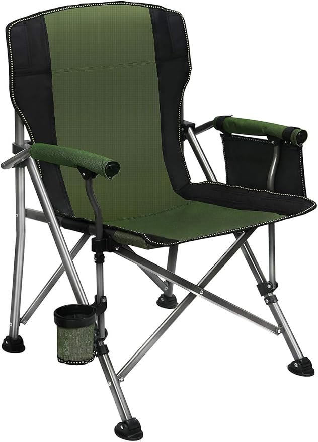 LEADALLWAY Folding Camping Chair Oversized Collapsible Camp Chair with Cup Holder and Removable Storage Bag, Heavy Duty Su...