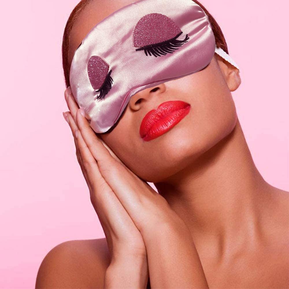 Sleep Mask, Ulbemoll Silk Eye Mask Satin Blindfold Smooth Soft Breathable Travel Eye Cover Eyeshade with Elastic Strap for Women Girls - Pink
