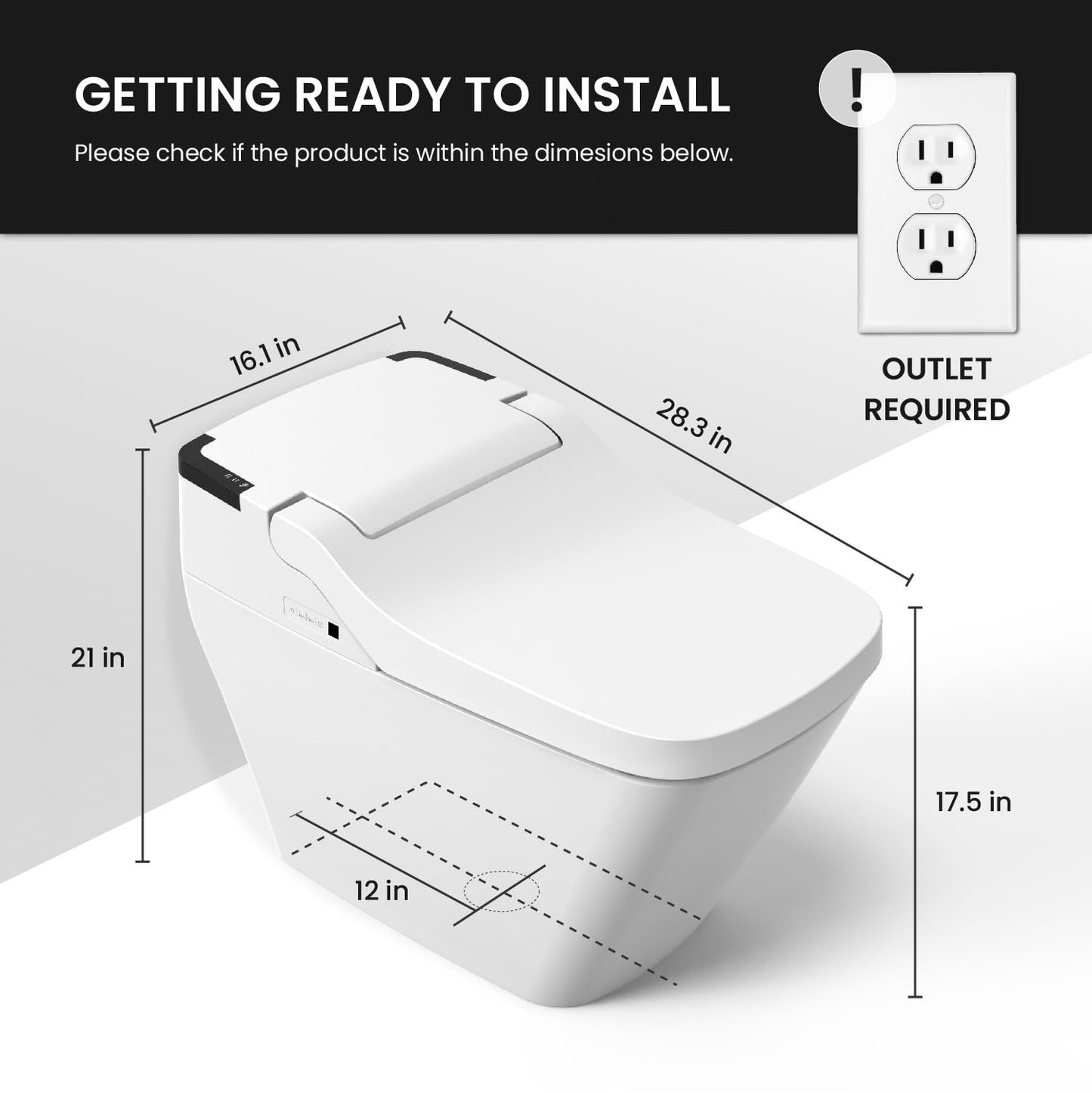 VOVO STYLEMENT TCB-090SA Smart Toilet for bathrooms, Elongated One Piece Toilet with Auto Open/Close Lid, 1.12 GPF, Auto Dual Flush, ADA Chair Height, Heated Seat, Made in Korea
