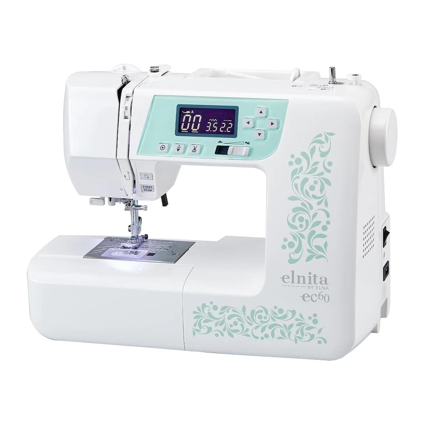 Elna Elnita ec60 Computerized All Around Sewing Machine for Sewing and Quilting with 60 Built-in Stitches, Thread Cutter, Needle Threader, and Locking Stitch Buttons for Home