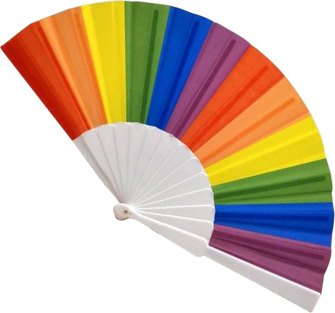 Heyiminy Rainbow Pride Folding Fan – 9in Handheld Clack Fan for Raves, Festivals & Parades – Reliable Cloth with Sturdy Pl...