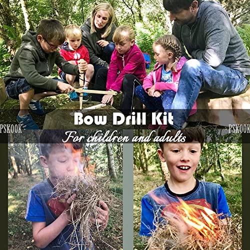 PSKOOK Bow Drill Kit Fire Starter, Primitive Wood, Survival Practice Friction Fire Tool for Scout Outdoor Activity Teachin...
