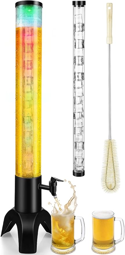 COSYOO Drink Tower, 3L Mimosa Tower Dispenser With Ice Tube and Led Light, Tabletop Beer Dispenser 3.17 Qt./100oz, Ideal f...